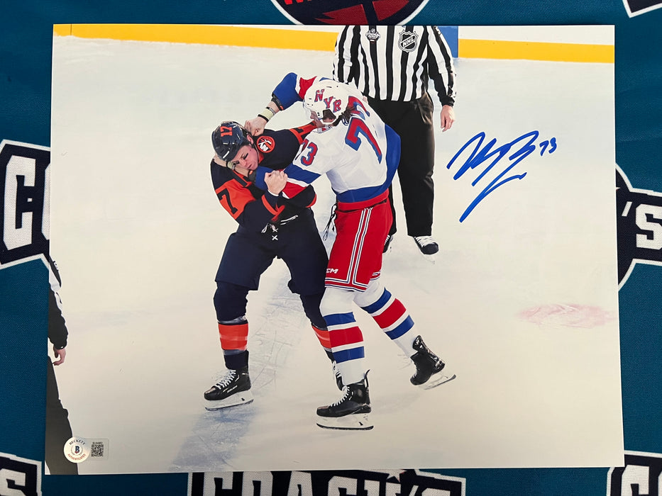 Matt Rempe Autographed 11x14 NHL Debut Fight vs Matt Martin Photo (Beckett)