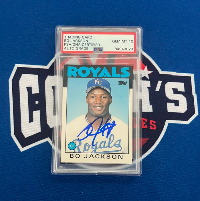 Bo Jackson Autographed KC Royals 1986 Topps Traded Rookie Card Gem Mint 10 Auto (PSA SLAB)