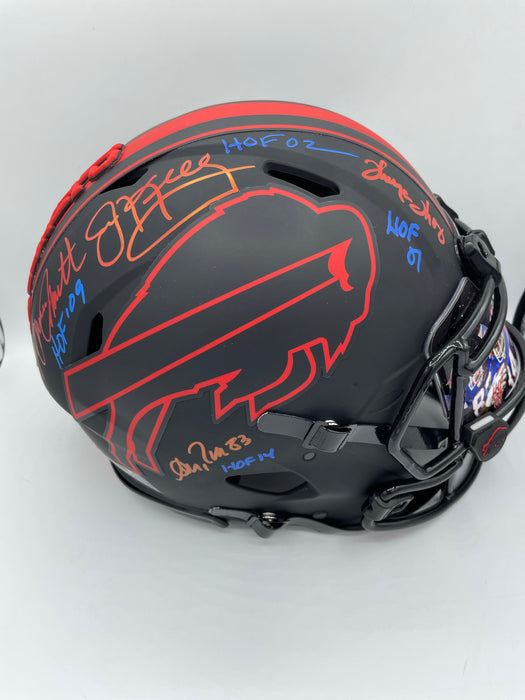 Buffalo Bills Quadruple Autographed Full Size Eclipse Alternate Authentic Helmet with Multi Inscriptions And Custom Accessories (JSA)