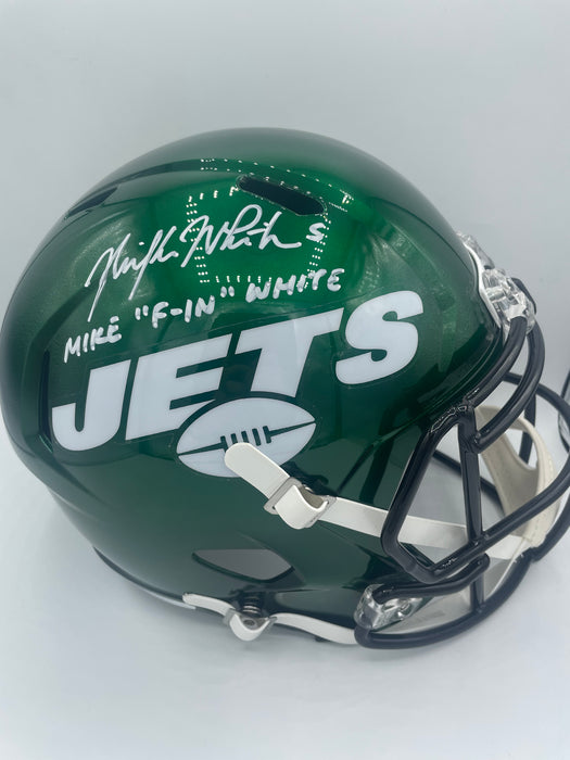 Mike White Autographed NY Jets Speed Replica Helmet w/ Inscription (Beckett)