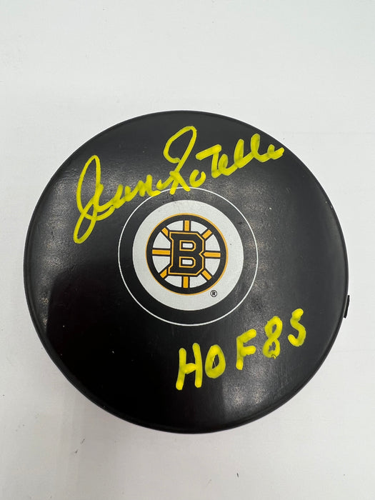 Jean Ratelle Autographed Boston Bruins Puck with HOF 85 Inscr (JSA)