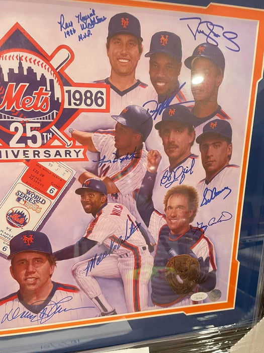 1986 NY Mets Autographed 20x26  Framed Lithograph w/ 17 Signatures (JSA LETTER)