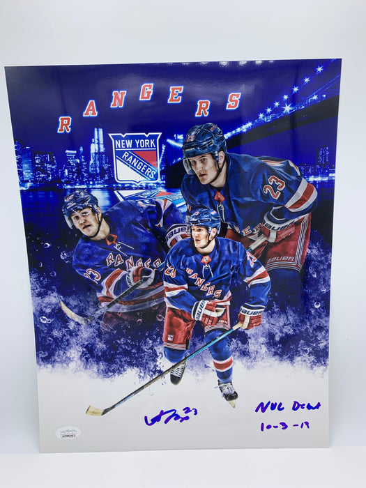 Adam Fox Autographed 11x14 Custom Graphic Collage Photo with NHL Debut 10-3-19 Inscription (JSA)