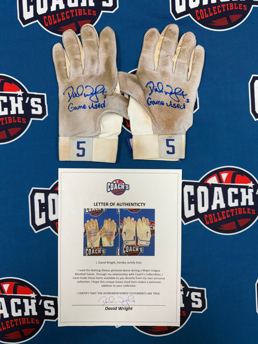 GAME USED David Wright Autographed PAIR of Nike Batting Gloves w/ Game Used Inscription (Beckett)