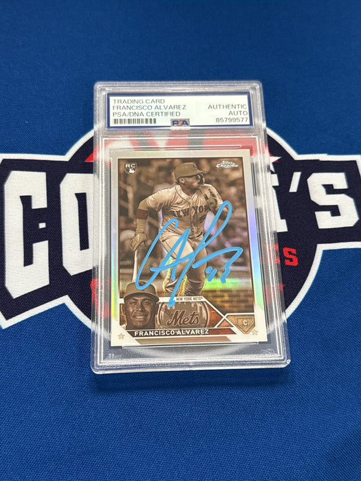 Francisco Alvarez Autographed 2023 Topps Chrome SEPIA REFRACTOR Rookie Card (PSA SLAB)