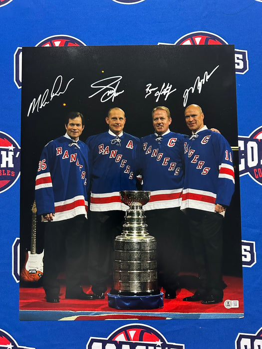 Mark Messier, Brian Leetch, Mike Richter, Adam Graves QUAD Signed 16x20 Photo (Beckett)