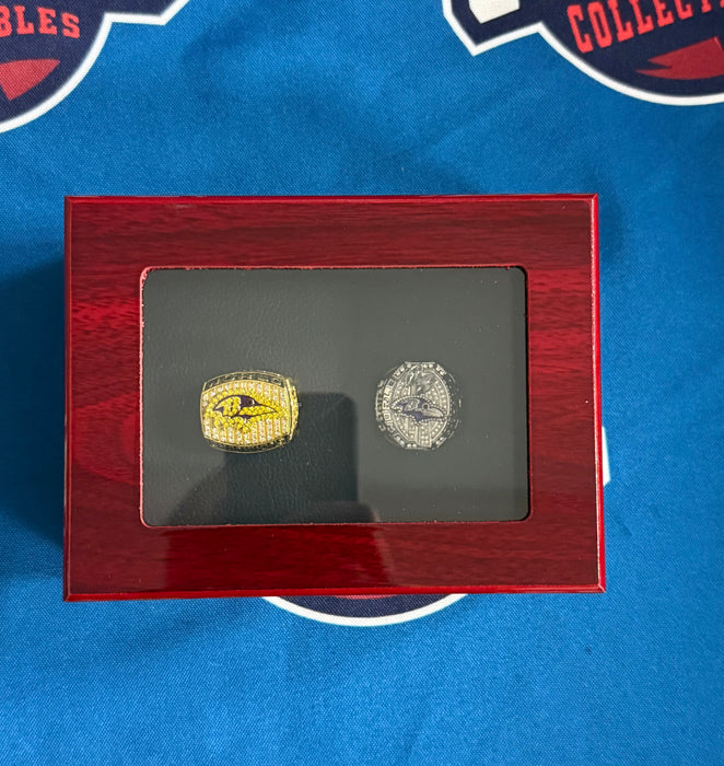 Baltimore Ravens 2pc Super Bowl Replica Ring Set w/ Display Box