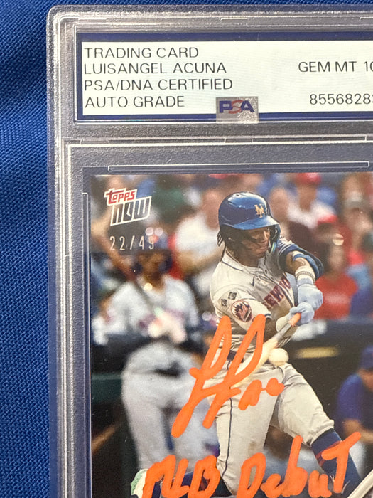 Luisangel Acuna Autographed LE 22/49 2024 Topps Now #700 Slabbed Card Gem 10 Auto w/ MLB Debut (PSA Slab)