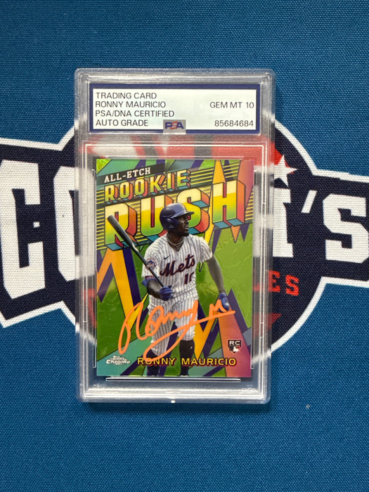 Ronny Mauricio Autographed 2024 Topps Chrome Rookie Rush Gem 10 Auto (PSA Slab)
