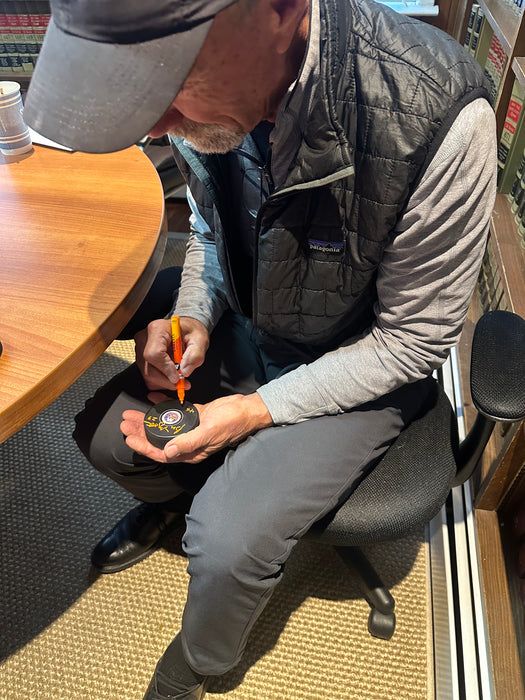 Bobby Nystrom Autographed NY Islanders Logo Puck w/ Mr. Islander (JSA)