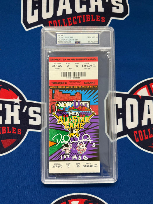 David Wright Autographed 2006 All Star Game Stub with Inscription Gem 10 Auto (PSA SLABBED)