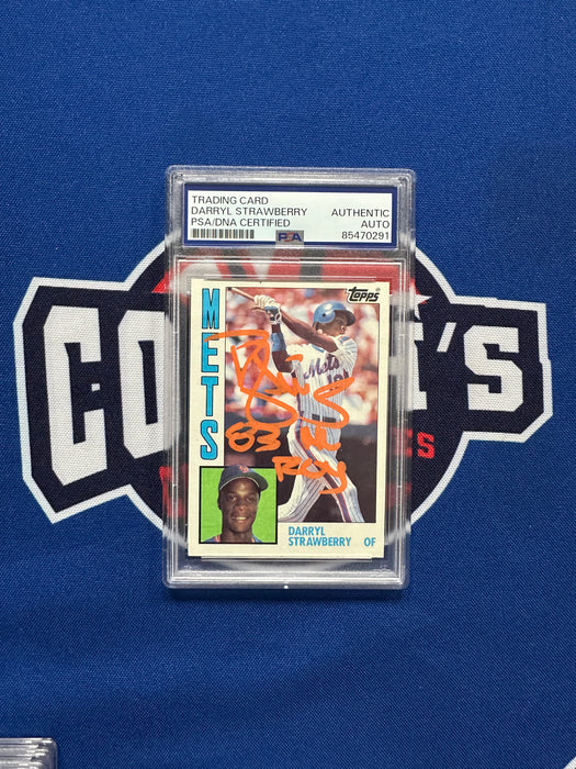 Darryl Strawberry Autographed 1984 Topps Slabbed Rookie Card w/ Inscr (PSA Slab)