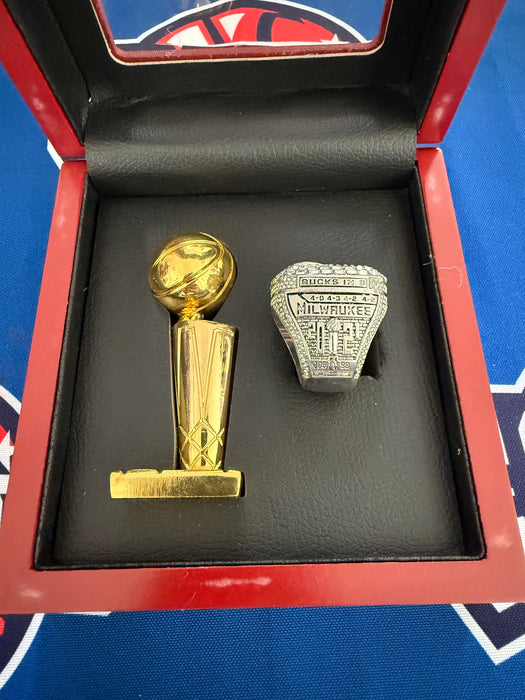 Milwaukee Bucks 2pc Replica 2021 NBA Championship Ring & Trophy with Display Box