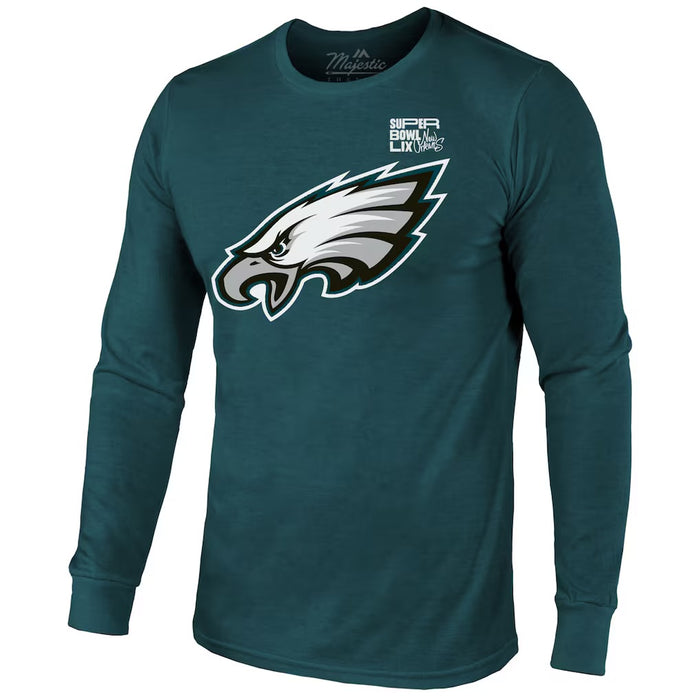 Saquon Barkley Philadelphia Eagles Majestic Threads Super Bowl LIX Player Name & Number Tri-Blend Long Sleeve T-Shirt - Midnight Green