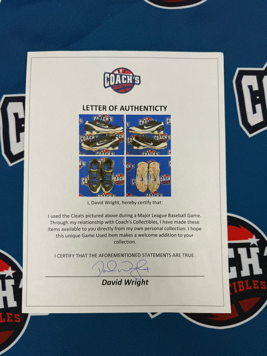 GAME USED David Wright Autographed PAIR of Blue Nike Cleats w/ Game Used Inscription (Beckett)