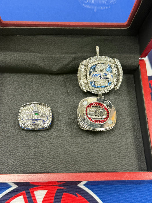 Seattle Seahawks 2pc Replica Super Bowl Rings w/ Display Box