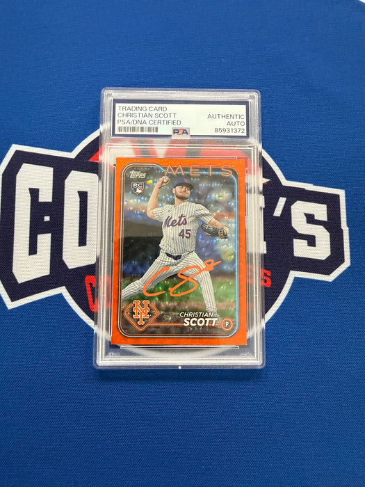 Christian Scott Autographed 2024 Topps Chrome Orange Refractor #252/299 Rookie Card (PSA SLAB)