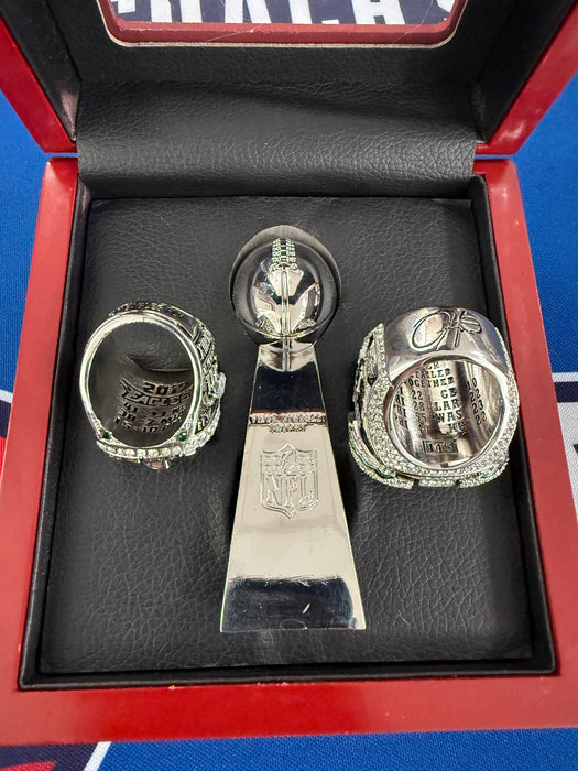 Philadelphia Eagles 3pc Replica Super Bowl LII & LIX Rings & Trophy with Display Box