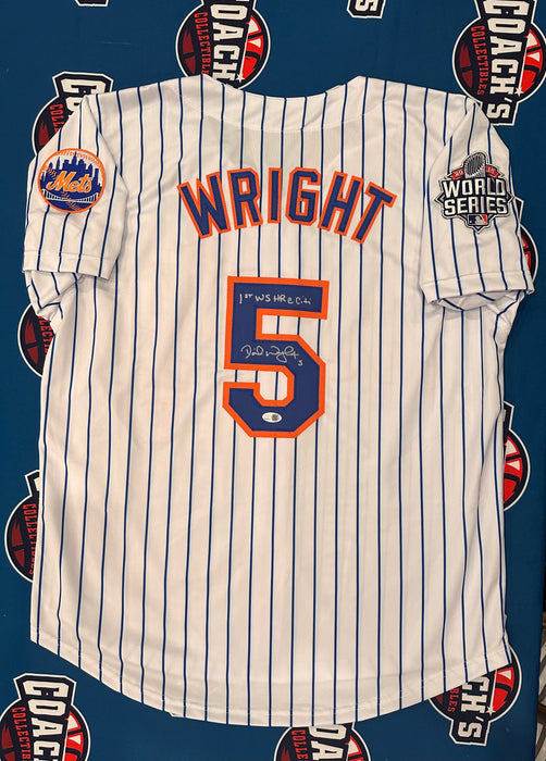 David Wright Autographed NY Mets CUSTOM Pinstripe 2015 World Series Jersey with WS HR Inscription (JSA)