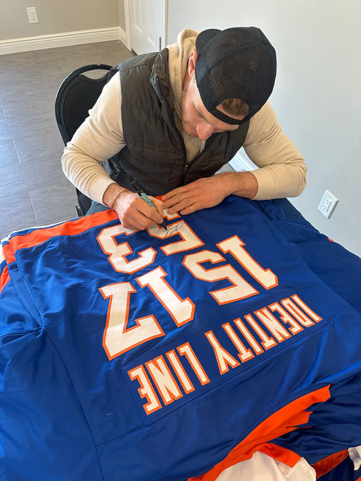 FRAMED Cal Clutterbuck, Matt Martin & Casey Cizikas TRIPLE Autographed CUSTOM NY Islanders Identity Line Jersey (JSA)