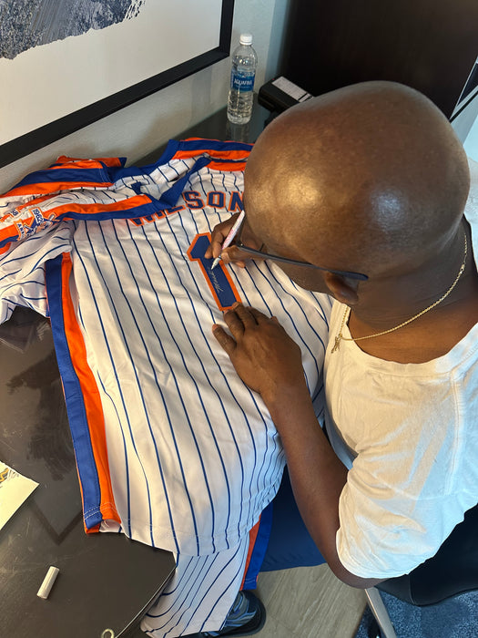 Mookie Wilson Autographed NY Mets CUSTOM Jersey w/ 86 WS Champs (JSA)