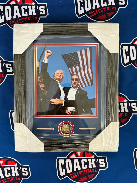 UNSIGNED President Donald Trump Framed 8x10 America First Photo with Presidential Seal Coin