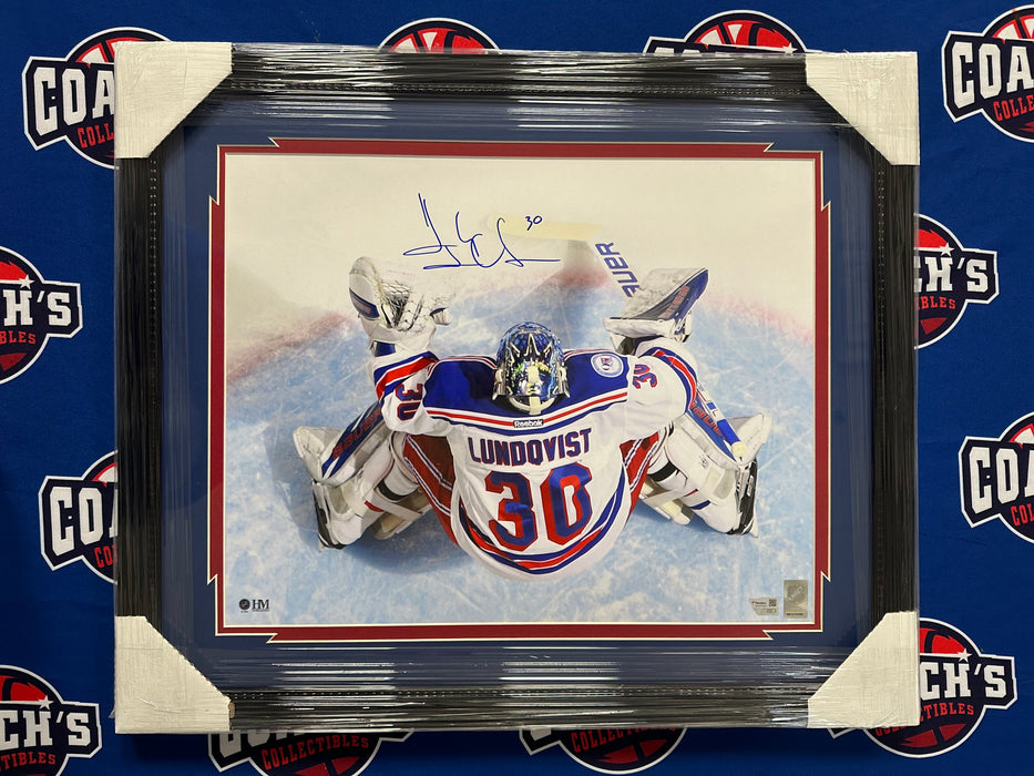 FRAMED Henrik Lundqvist Autographed 16x20 Overhead Action Photo (Fanatics)