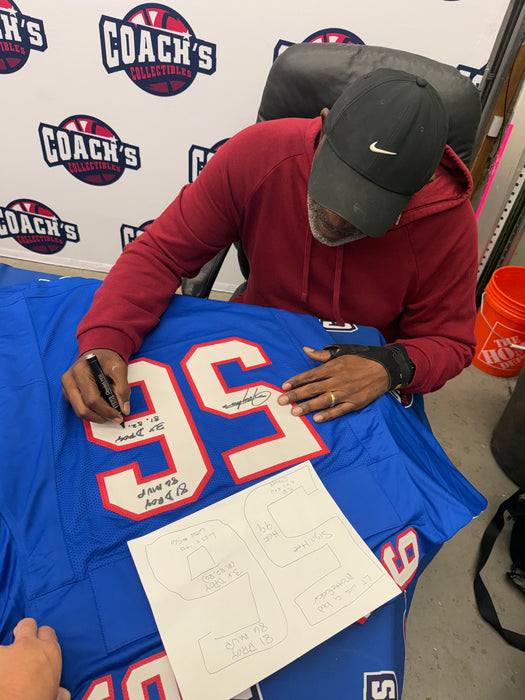 Lawrence Taylor Autographed NY Giants CUSTOM Blue Home Jersey w/ Multi Inscriptions (JSA)