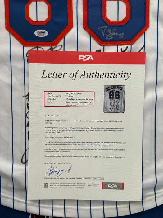 1986 NY Mets TEAM SIGNED Pinstripe Custom Jersey w/ 33 Signatures (PSA Letter)