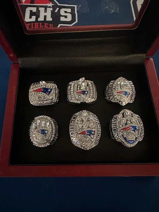 New England Patriots 6pc Replica Super Bowl Ring Set w/ Display Box