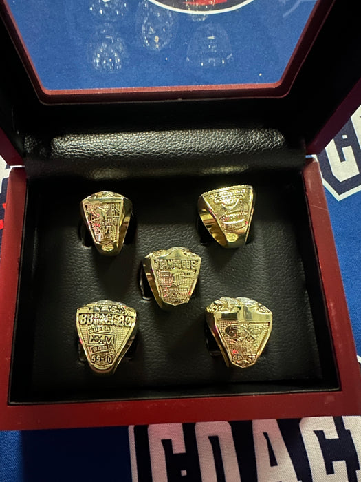 San Francisco 49ers 5pc Replica Super Bowl Ring Set w/ Display Box