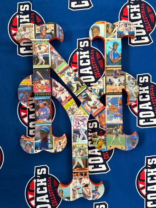 Darryl Strawberry Autographed 22" Hand made Wood NY Logo with Trading Cards & Inscription (JSA)