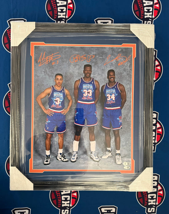 Patrick Ewing, John Starks & Charles Oakley TRIPLE Autographed 16x20 All Star Game Photo (JSA/Beckett)