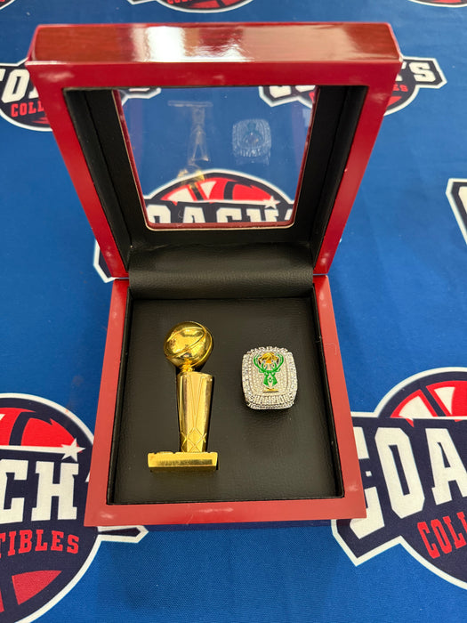 Milwaukee Bucks 2pc Replica 2021 NBA Championship Ring & Trophy with Display Box