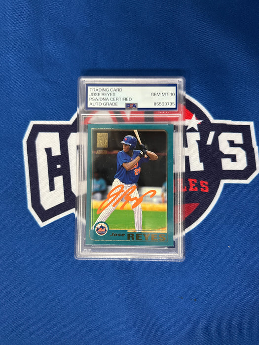 Jose Reyes Autographed NY Mets 2001 Topps Rookie Trading Card GEM 10 (PSA SLAB)