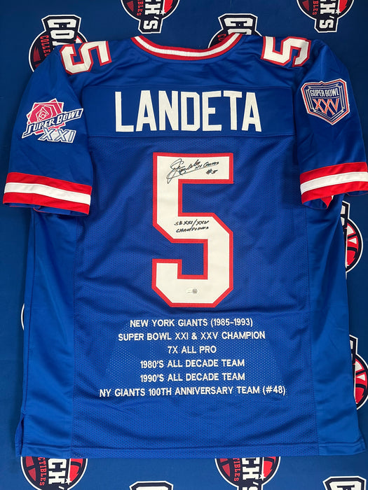 Sean Landeta Autographed CUSTOM NY Giants Jersey w/ Inscr (JSA)