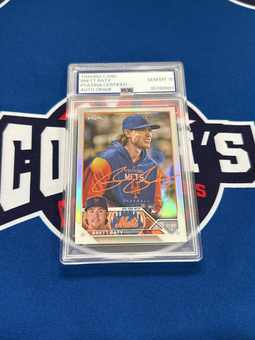 Brett Baty Autographed 2023 Topps Chrome Short Print SP Rookie Card #204 Gem 10 Auto (PSA SLAB)