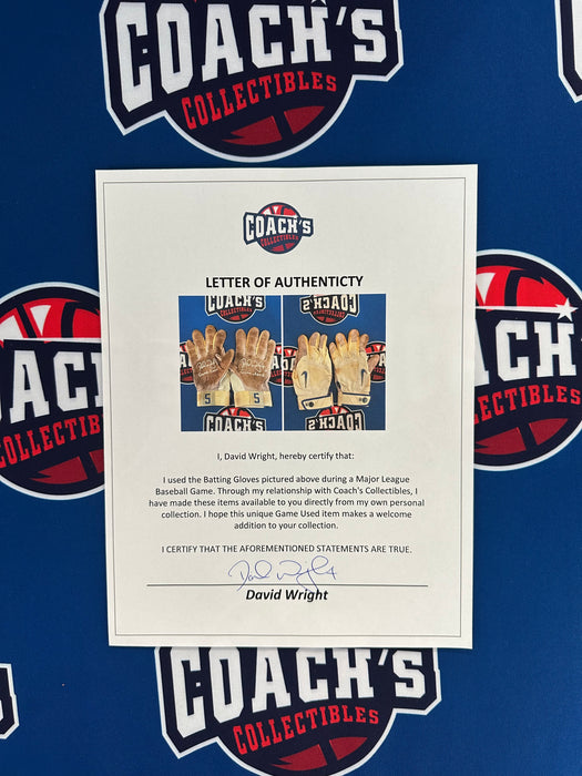 GAME USED David Wright Autographed PAIR of Nike Batting Gloves w/ Game Used Inscription (Beckett)