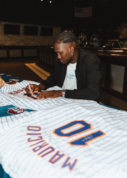 Ronny Mauricio Autographed CUSTOM NY Mets Pinstripe Jersey (JSA)