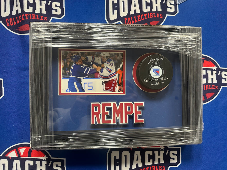 Matt Rempe Autographed & Inscribed Puck in 13”x8” Custom Shadowbox Display (Beckett)