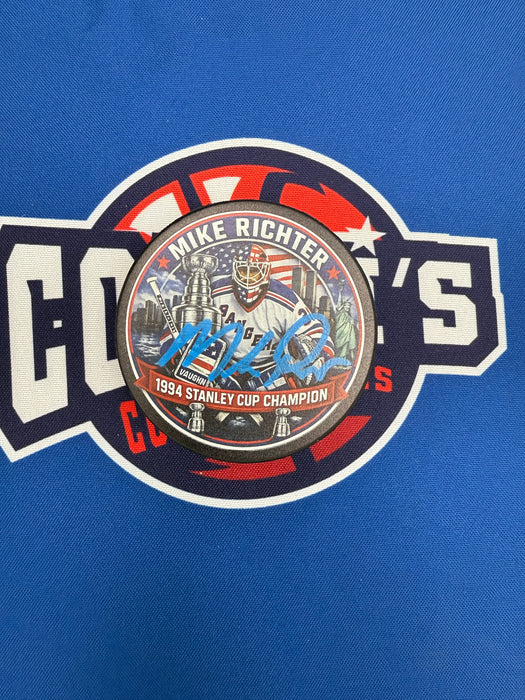 Mike Richter Autographed NY Rangers Custom Graphic Puck (JSA)
