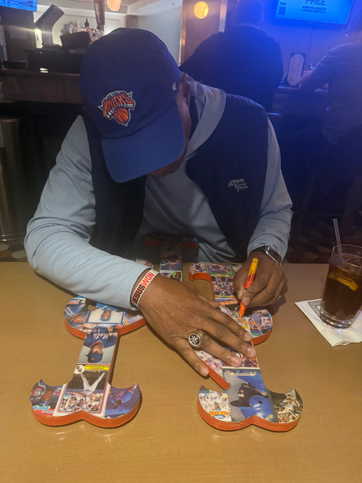 Darryl Strawberry Autographed 22" Hand made Wood NY Logo with Trading Cards & Inscription (JSA)