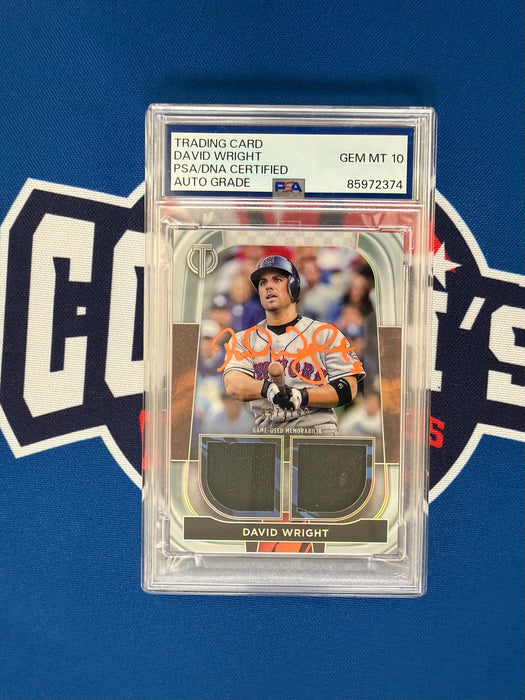 David Wright Autographed Double Relic Card Gem 10 Auto #057/199 (PSA SLAB)