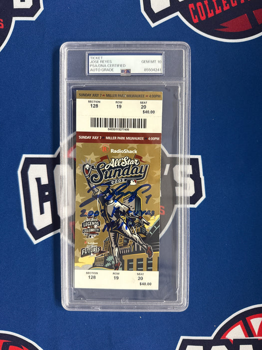 Jose Reyes Autographed 2002 Futures Game Ticket Stub with Inscription Gem 10 Auto Grade (PSA SLABBED)