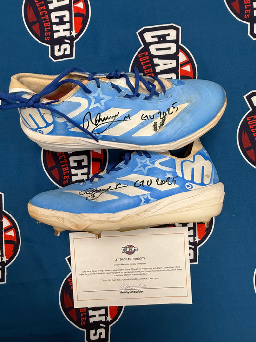 GAME USED Ronny Mauricio Autographed PAIR of Adidas Cleats w/ Game Used 2025 Inscription (JSA)