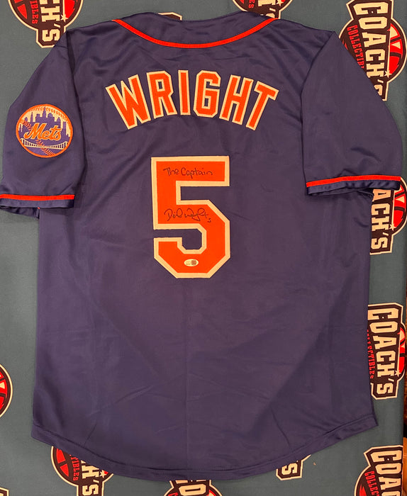 David Wright Autographed NY Mets CUSTOM Blue Jersey with The Captain Inscription (JSA)