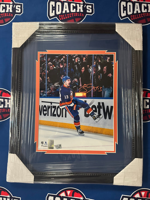 FRAMED Mathew Barzal Autographed NY Islanders 11x14 Celebration Photo (Fanatics)