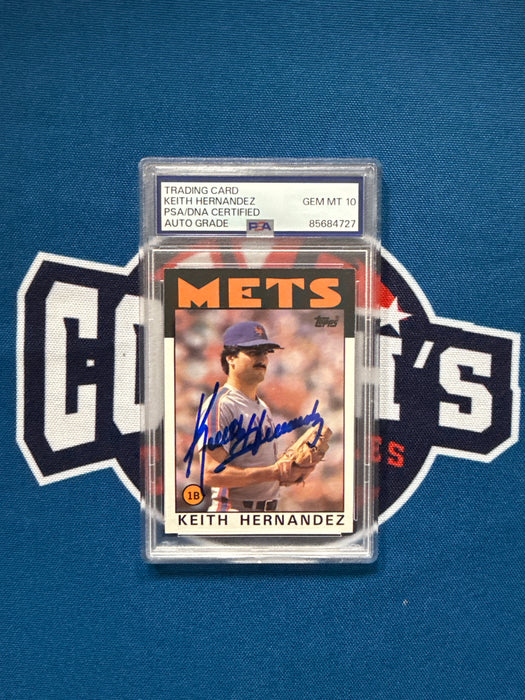 Keith Hernandez Autographed 1986 Topps Base Set Card Gem 10 Auto (PSA SLAB)