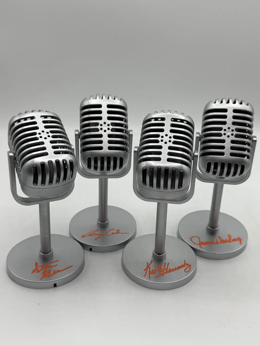 SET OF FOUR SNY TEAM Autographed 6" Silver Mini Broadcaster Microphones (JSA/Beckett)