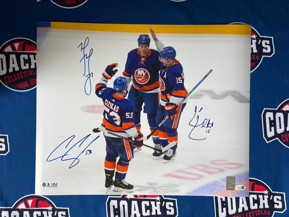 Cal Clutterbuck, Matt Martin & Casey Cizikas TRIPLE Autographed 16x20 Photo (JSA)